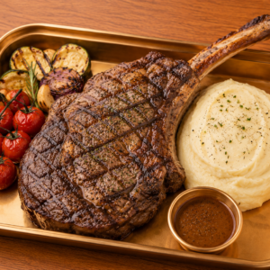 Slow Cooked US Tomahawk Steak served with Rosemary roasted potato | 慢煮美國斧頭扒