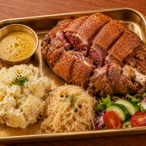 Pork Knuckle (served with potato salad, sauerkraut and honey mustard sauce) | 德國香脆咸豬手配薯仔沙律, 酸椰菜及蜜糖芥末醬