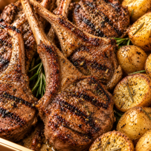 CHARGRILLED RACK OF LAMB WITH ROASTED BABY POTATOES | 炭燒羊架伴烤新薯